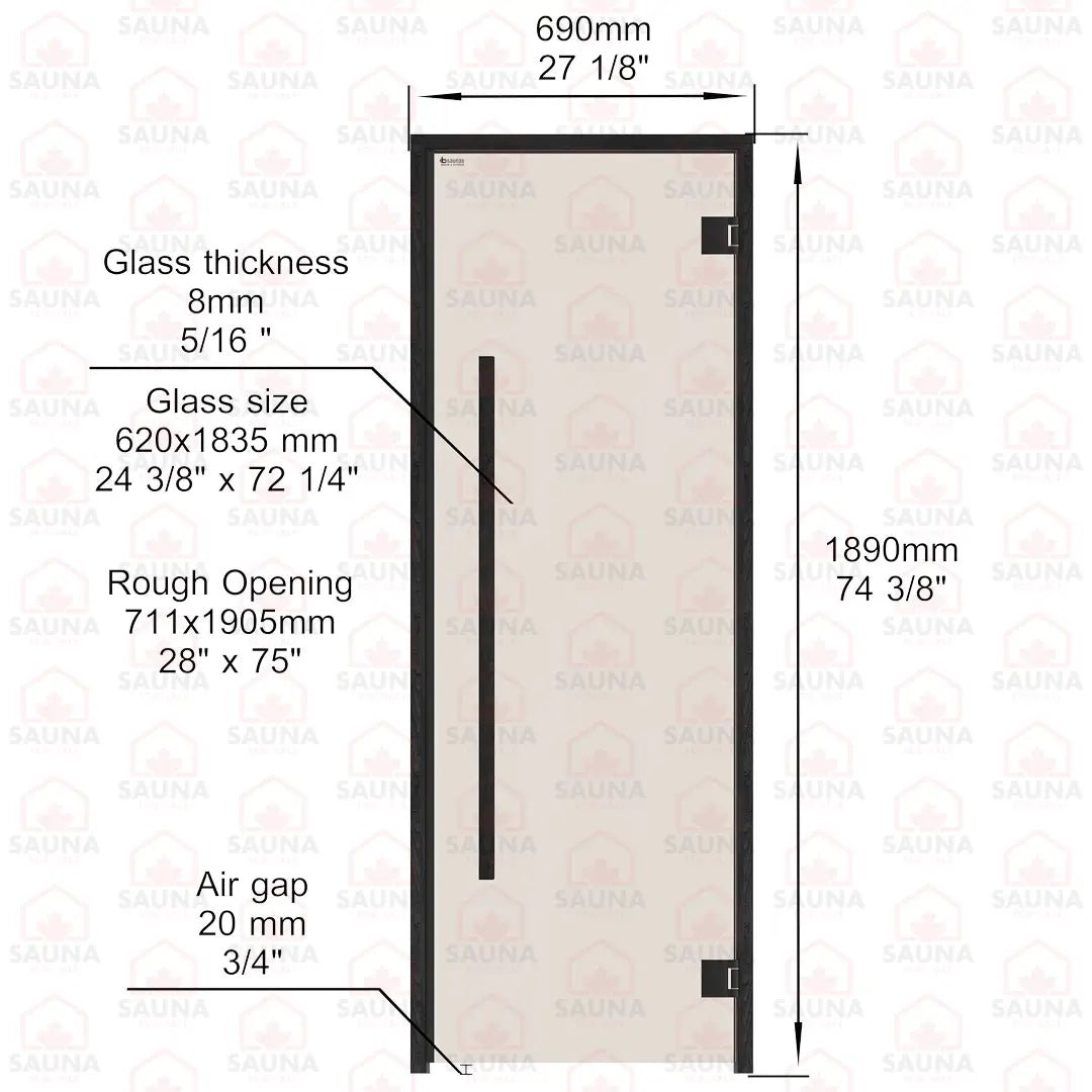Aspen Black Frame Sauna Door – Bronze Glass, 690 × 1890 mm (Benelux Square) - SaunaForSale