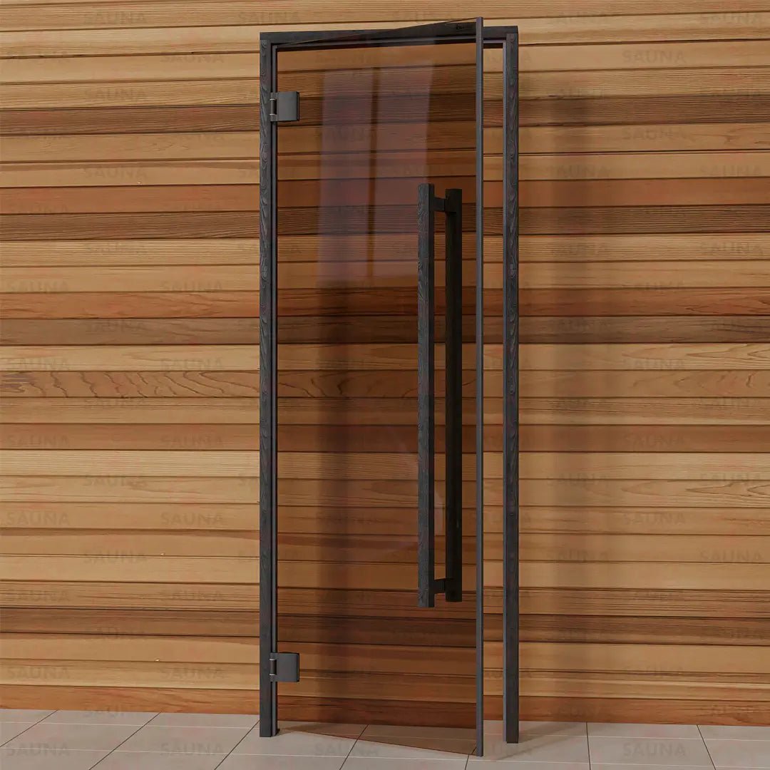 Aspen Black Frame Sauna Door – Bronze Glass, 690 × 1890 mm (Benelux Square) - SaunaForSale