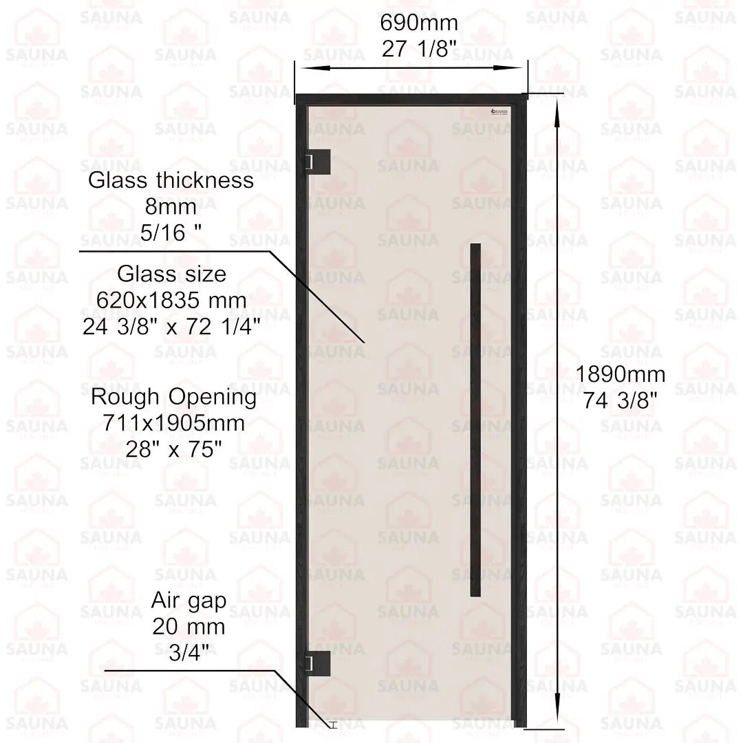 Aspen Black Frame Sauna Door – Bronze Glass, 690 × 1890 mm (Benelux Square) - SaunaForSale