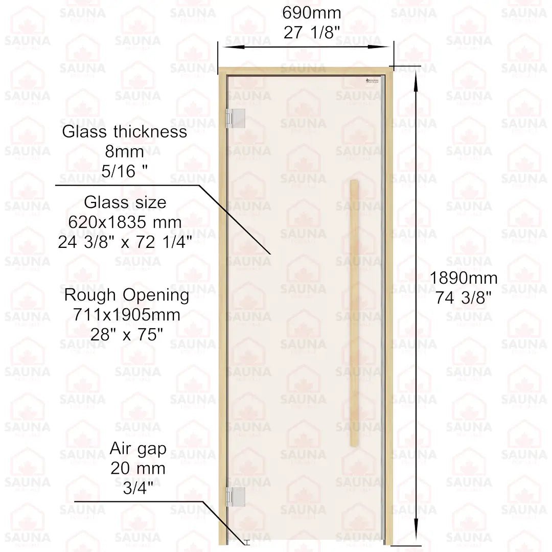 Alder Frame Sauna Door – Bronze Glass, 690 × 1890 mm (Benelux Square) - SaunaForSale