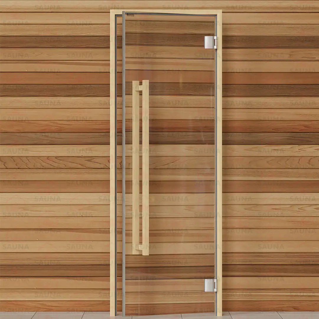 Alder Frame Sauna Door – Clear Glass, 690 × 1890 mm (Benelux Square) - SaunaForSale