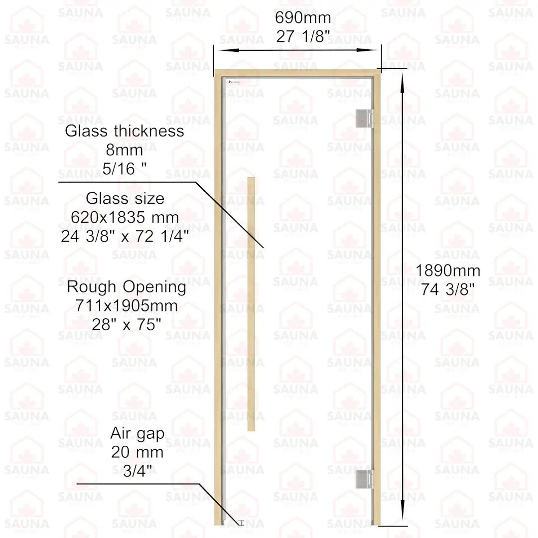 Alder Frame Sauna Door – Clear Glass, 690 × 1890 mm (Benelux Square) - SaunaForSale