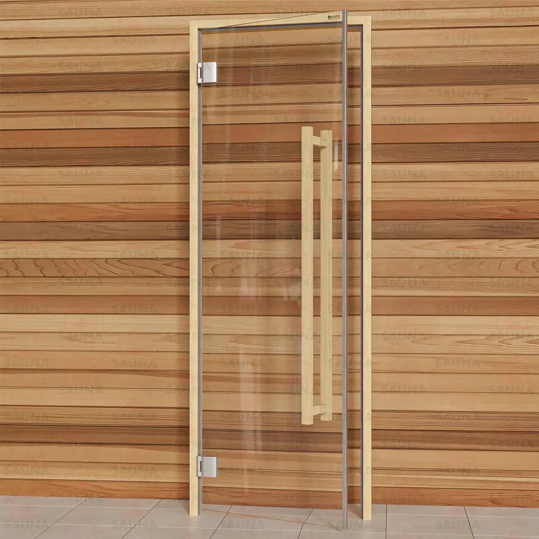 Alder Frame Sauna Door – Clear Glass, 690 × 1890 mm (Benelux Square) - SaunaForSale