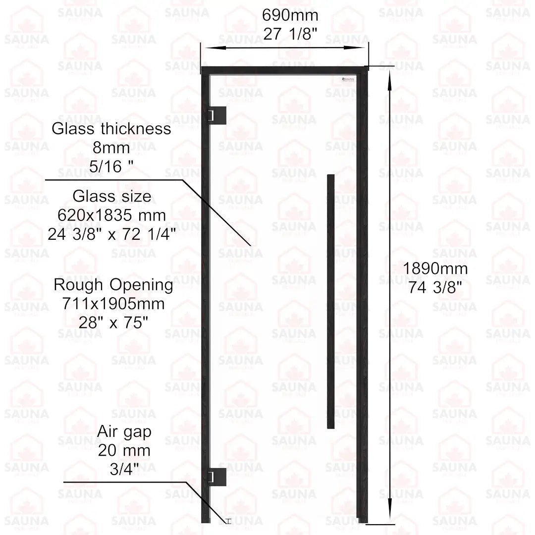 Aspen Black Frame Sauna Door – Clear Glass, 690 × 1890 mm (Benelux Square) - SaunaForSale