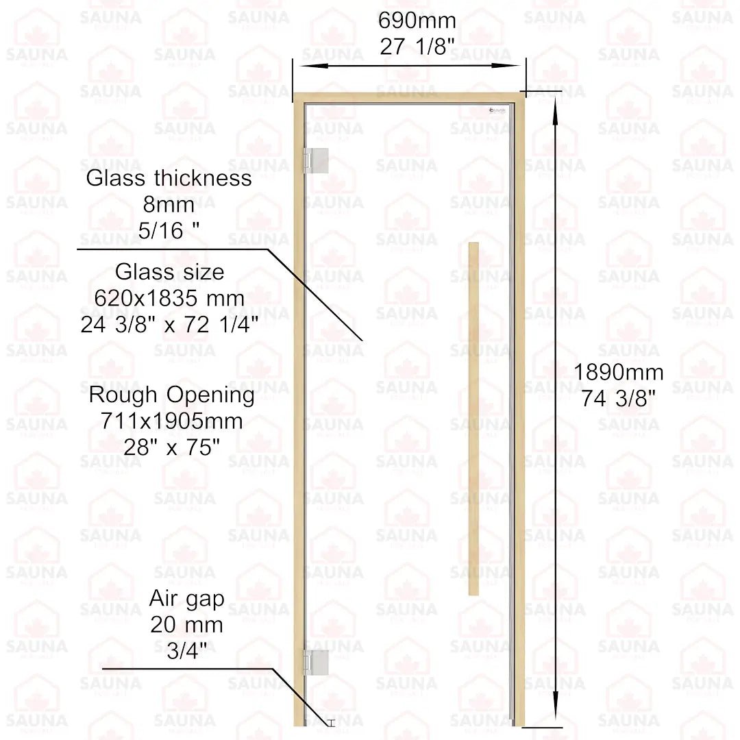 Alder Frame Sauna Door – Clear Glass, 690 × 1890 mm (Benelux Square) - SaunaForSale