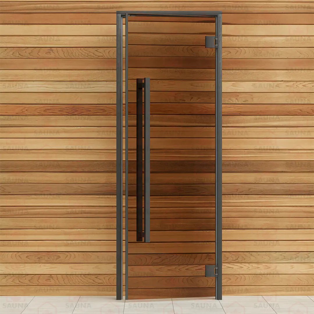 Aspen Black Frame Sauna Door – Bronze Glass, 690 × 1890 mm (Benelux Square) - SaunaForSale