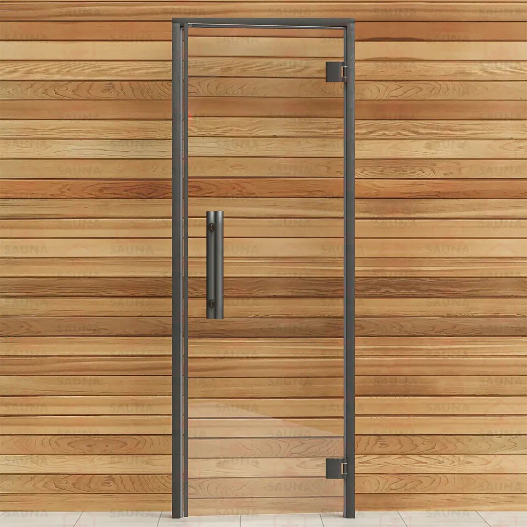 Aspen Black Frame Sauna Door – Clear Glass, 690 × 1890 mm (Benelux) - SaunaForSale