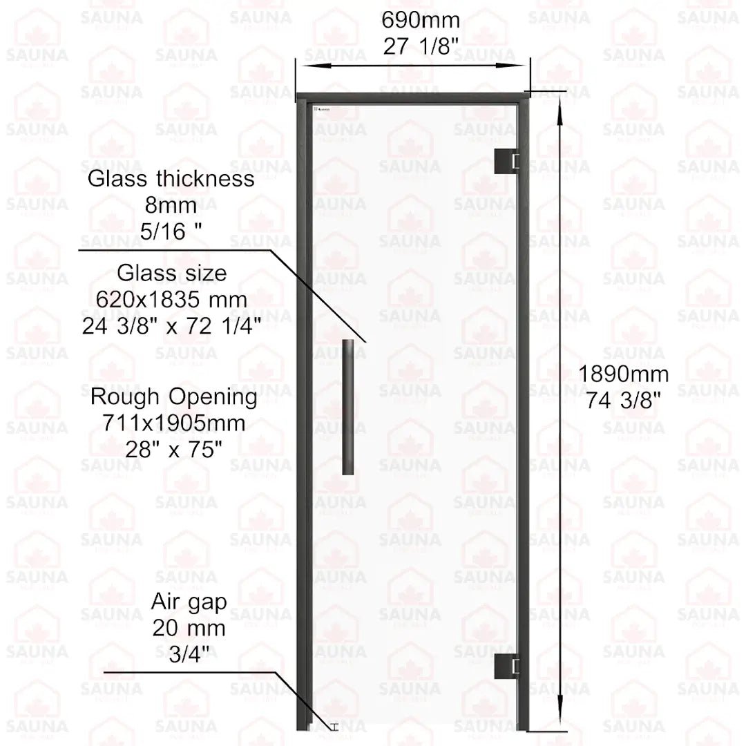 Aspen Black Frame Sauna Door – Clear Glass, 690 × 1890 mm (Benelux) - SaunaForSale