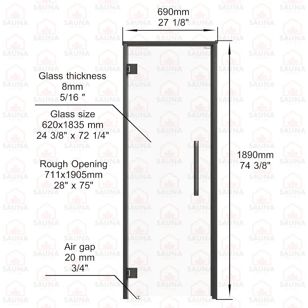 Aspen Black Frame Sauna Door – Clear Glass, 690 × 1890 mm (Benelux) - SaunaForSale