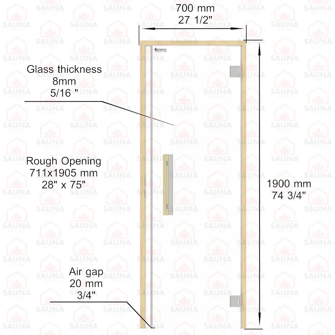 Alder Frame Sauna Door – Clear Glass, 690 × 1890 mm (Benelux) - SaunaForSale