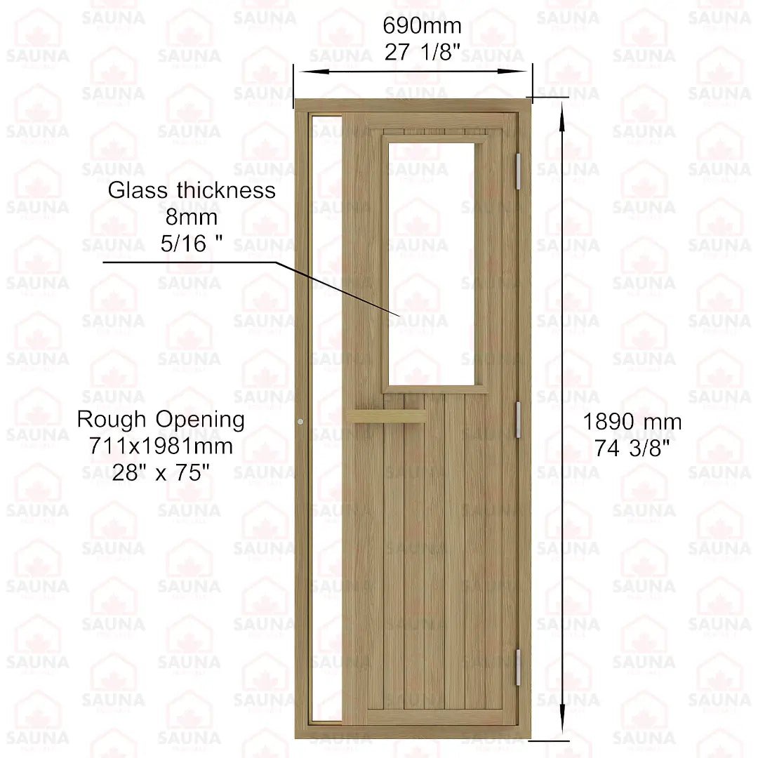 Western Red Cedar Sauna Door – Glass Window, 690 × 1890 mm - SaunaForSale