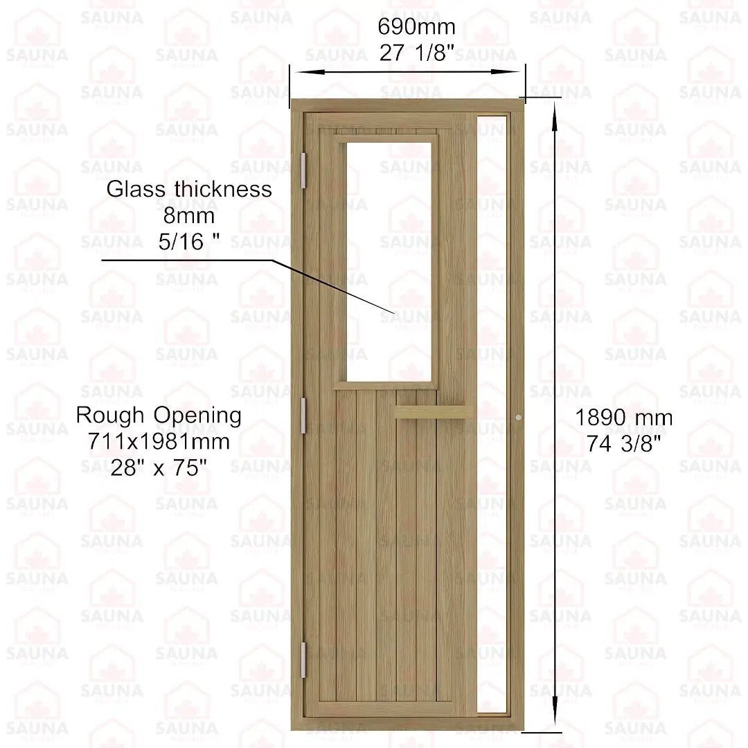 Western Red Cedar Sauna Door – Glass Window, 690 × 1890 mm - SaunaForSale