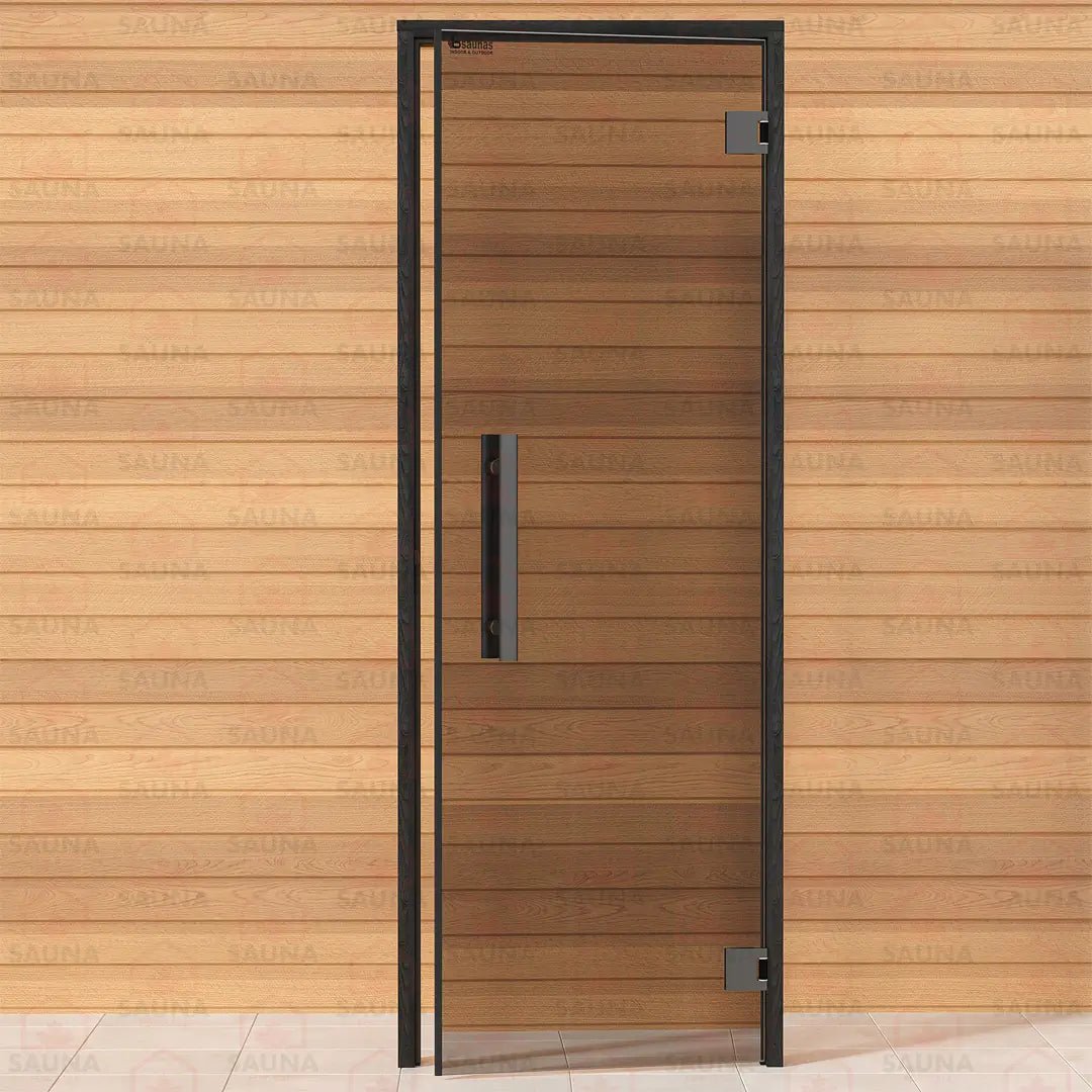 Aspen Black Frame Sauna Door – Grey Glass, 690 × 1890 mm (Benelux) - SaunaForSale