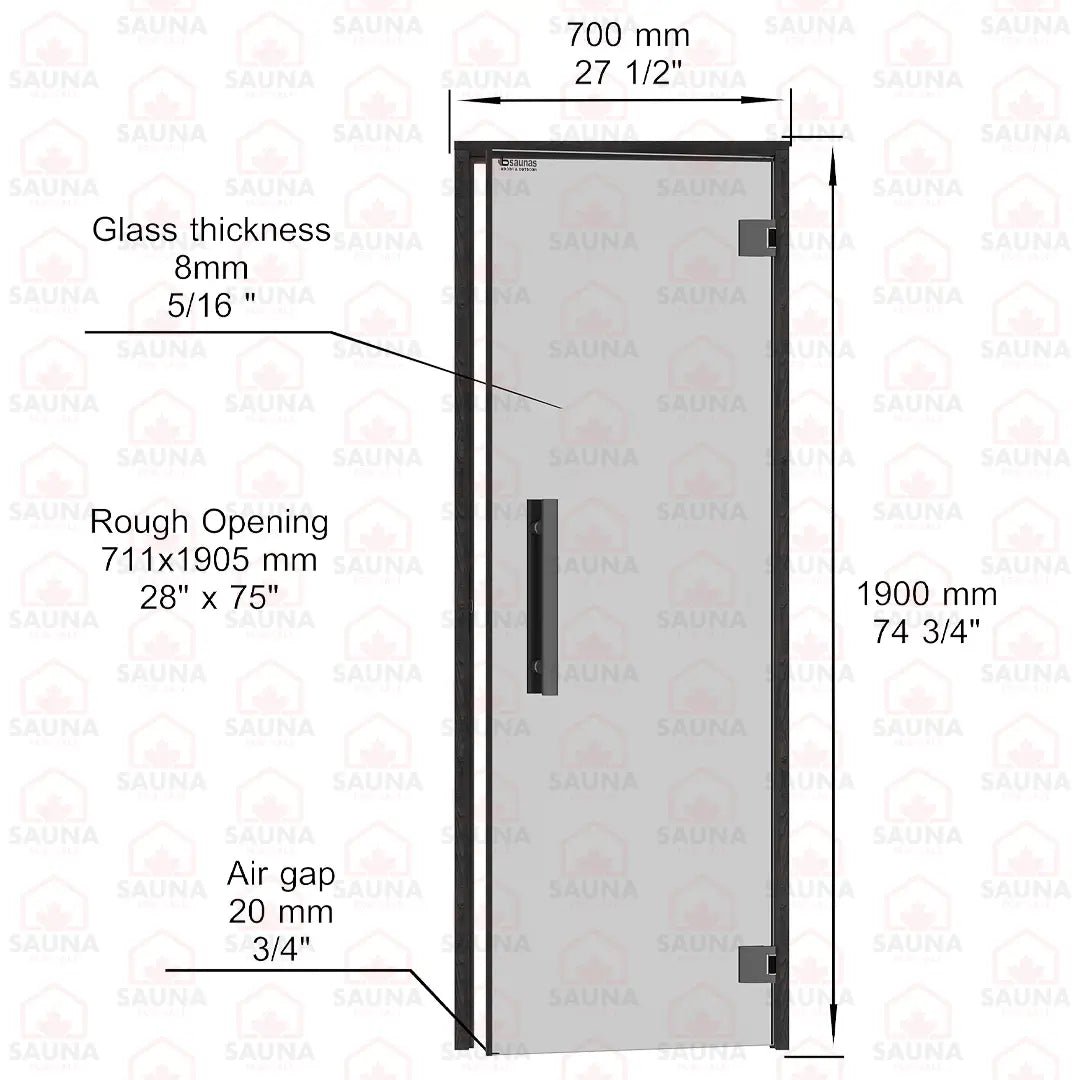 Aspen Black Frame Sauna Door – Grey Glass, 690 × 1890 mm (Benelux) - SaunaForSale