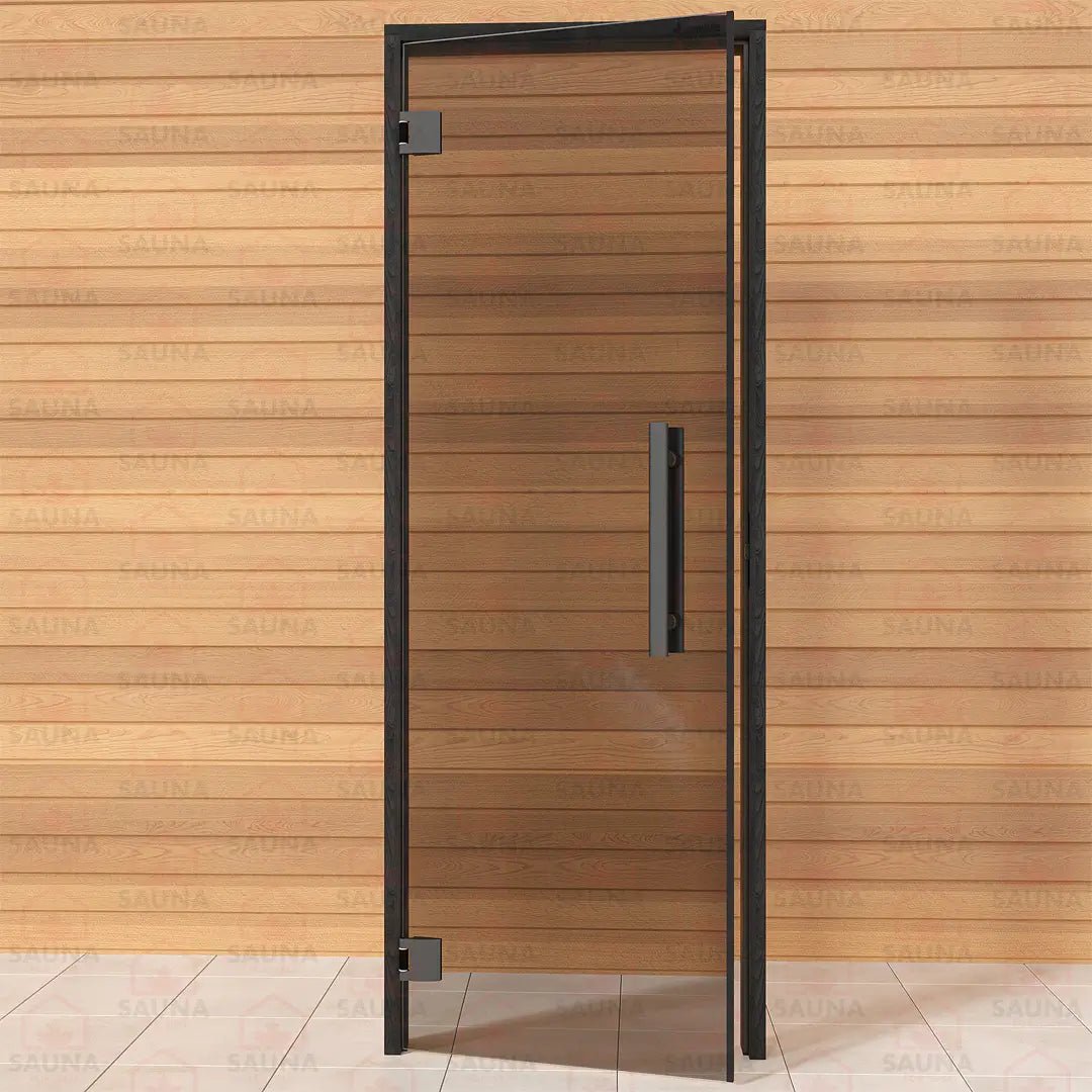 Aspen Black Frame Sauna Door – Grey Glass, 690 × 1890 mm (Benelux) - SaunaForSale
