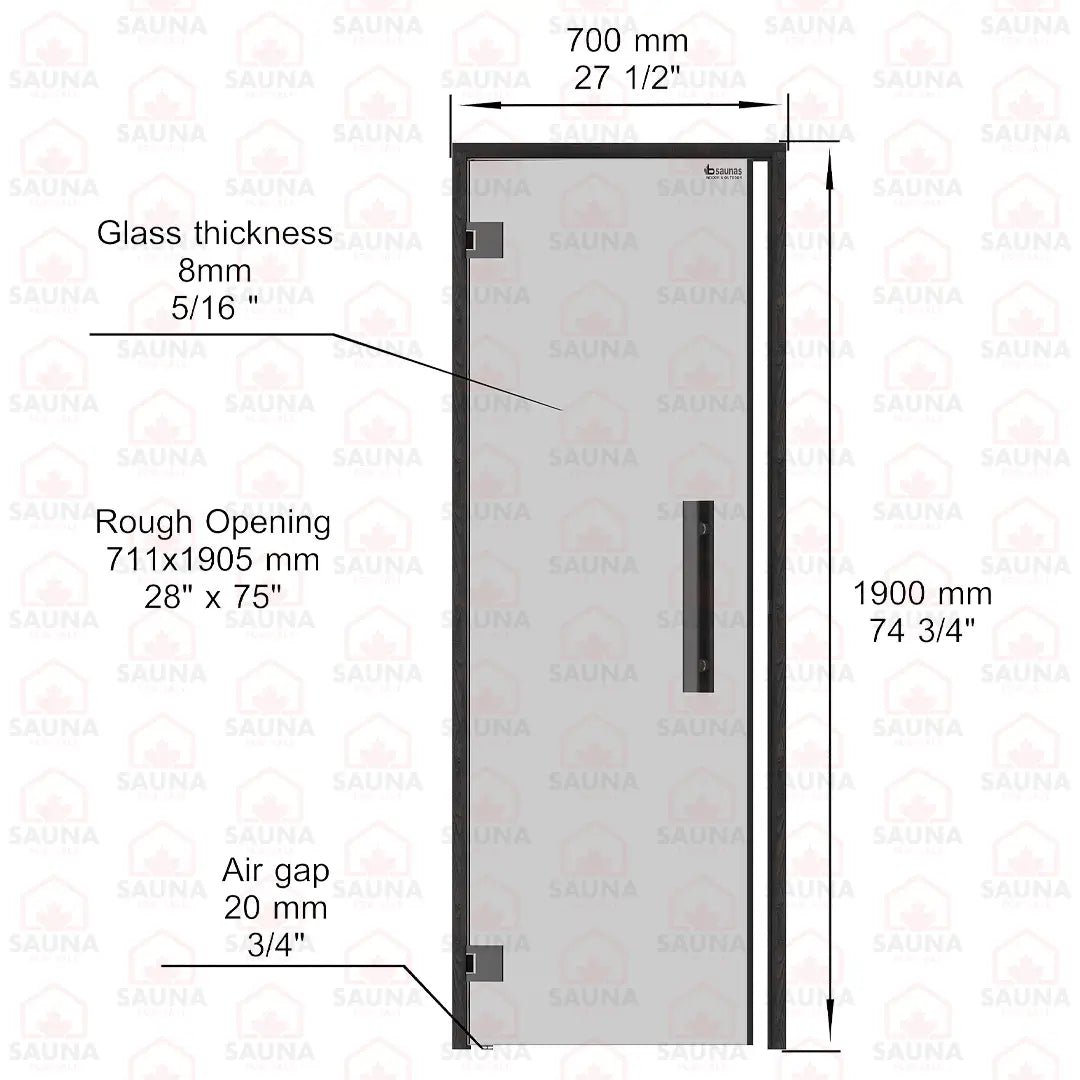 Aspen Black Frame Sauna Door – Grey Glass, 690 × 1890 mm (Benelux) - SaunaForSale