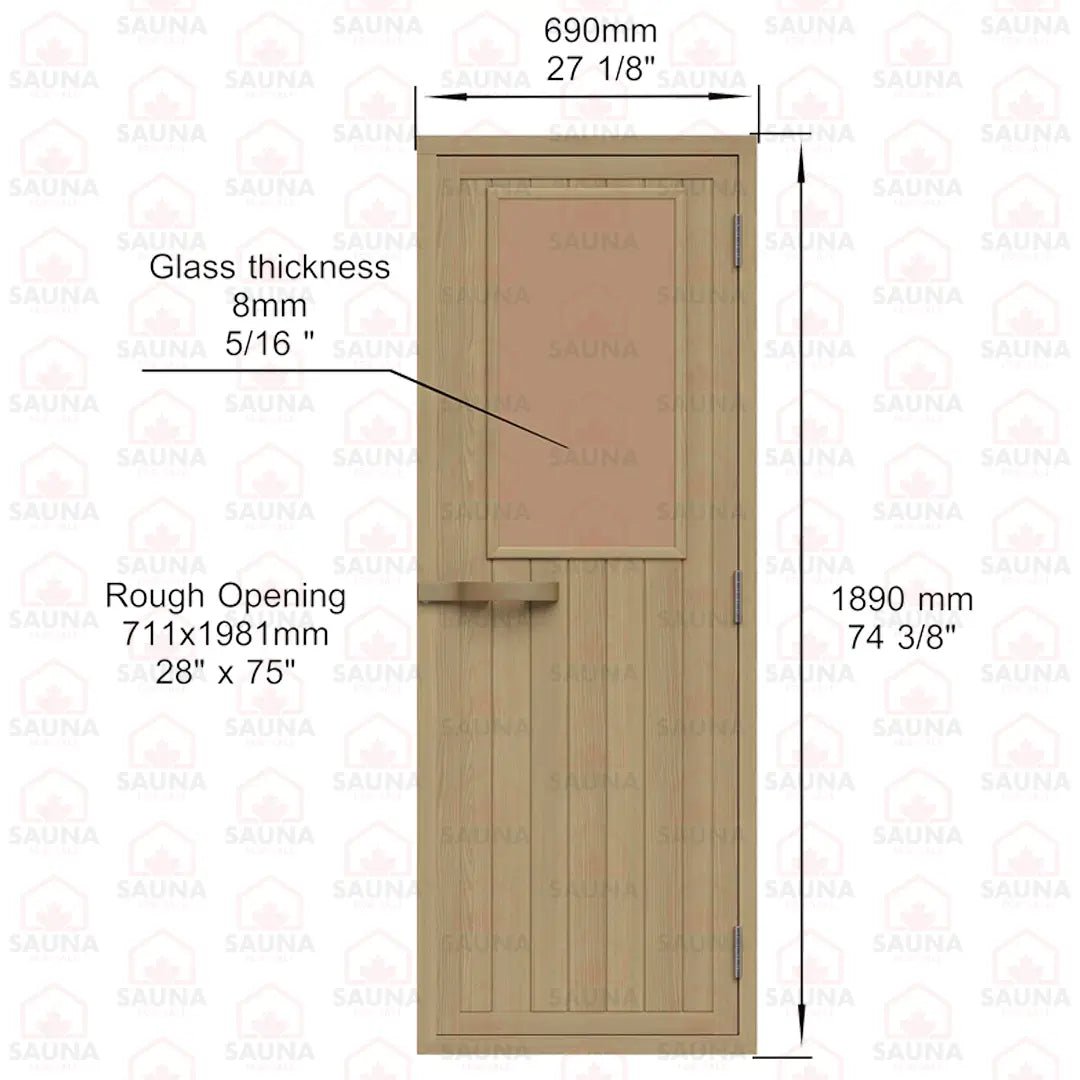 Western Red Cedar Sauna Door – Bronze Glass Window, 690 × 1890 mm - SaunaForSale