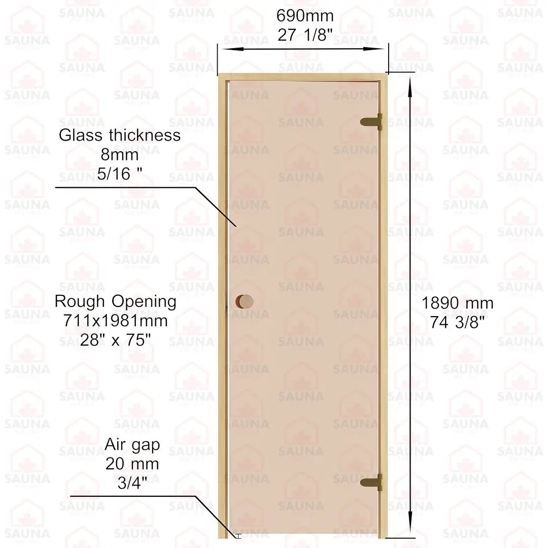 Alder Frame Sauna Door – Bronze Glass, 690 × 1890 mm - SaunaForSale