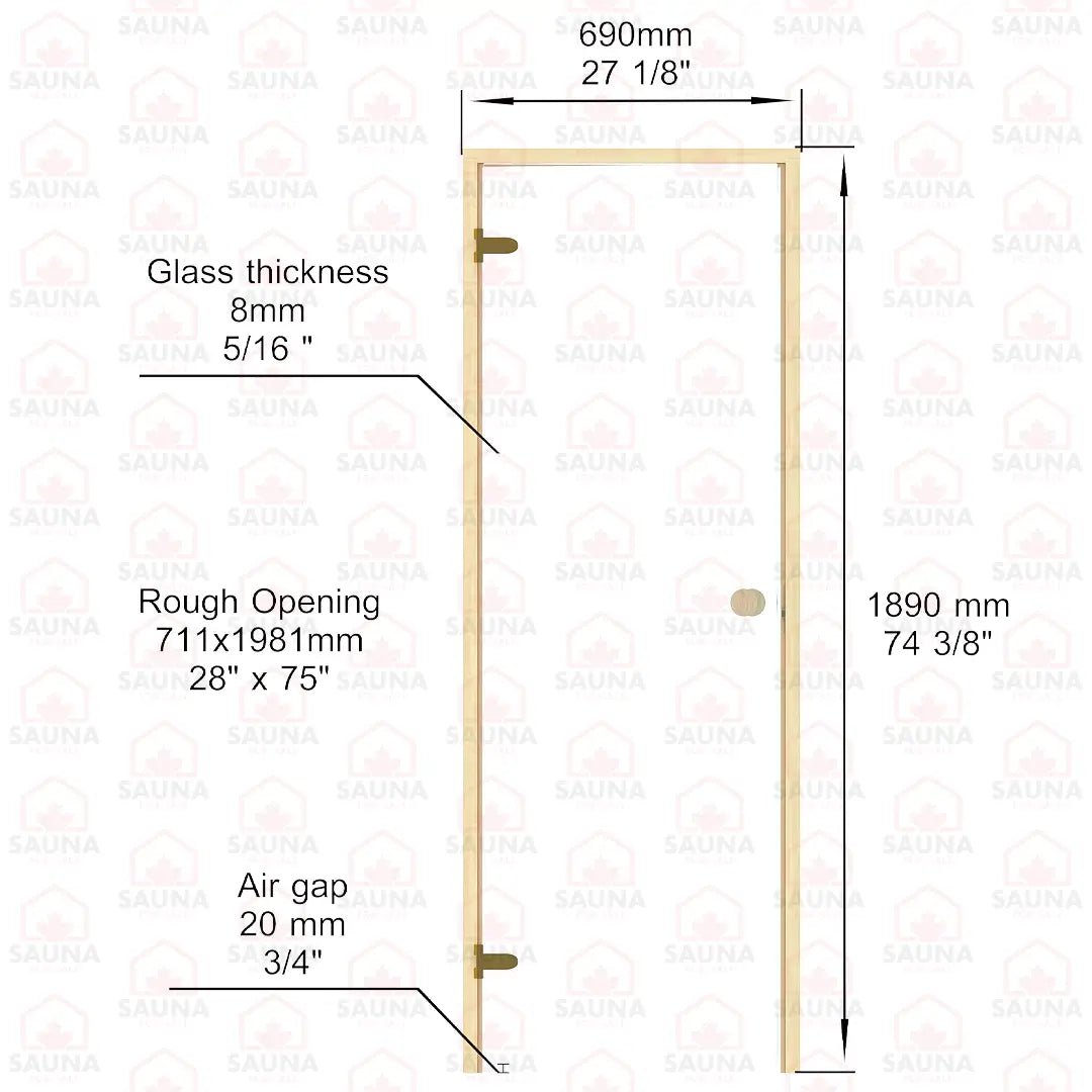 Alder Frame Sauna Door – Clear Glass, 690 × 1890 mm - SaunaForSale