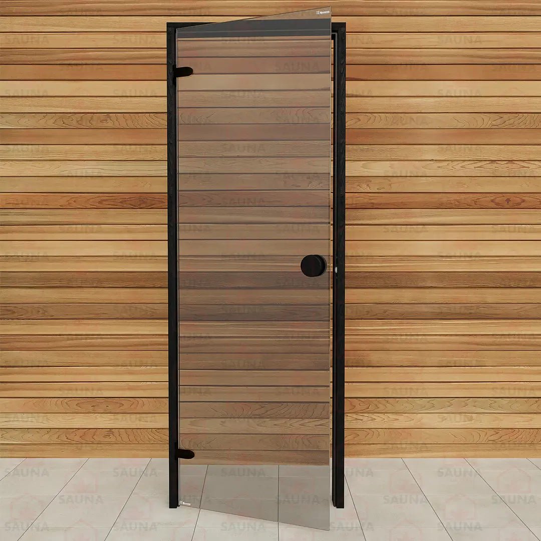 Aspen Black Frame Sauna Door – Grey Glass, 690 × 1890 mm (Scan) - SaunaForSale