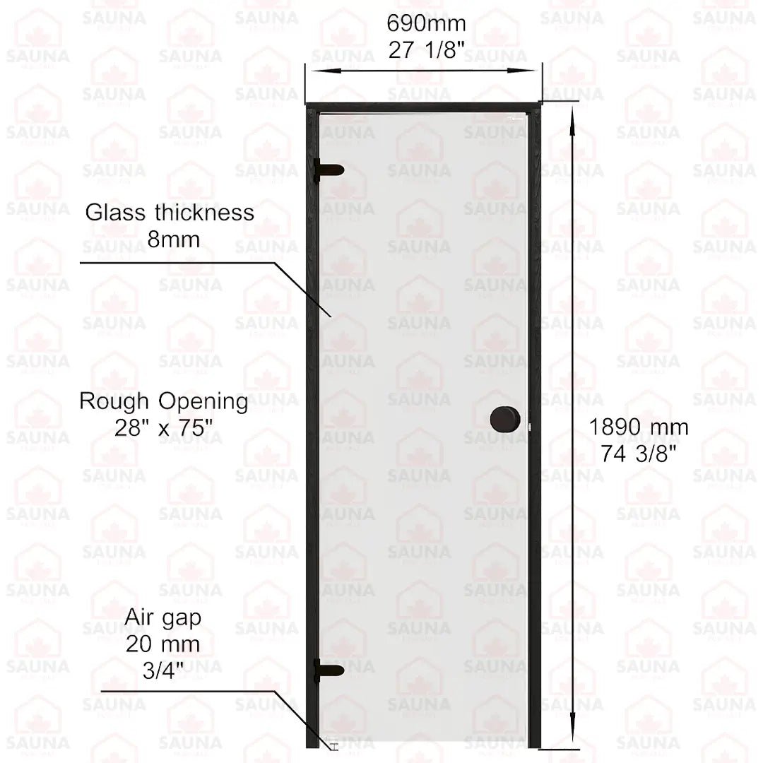 Aspen Black Frame Sauna Door – Grey Glass, 690 × 1890 mm (Scan) - SaunaForSale