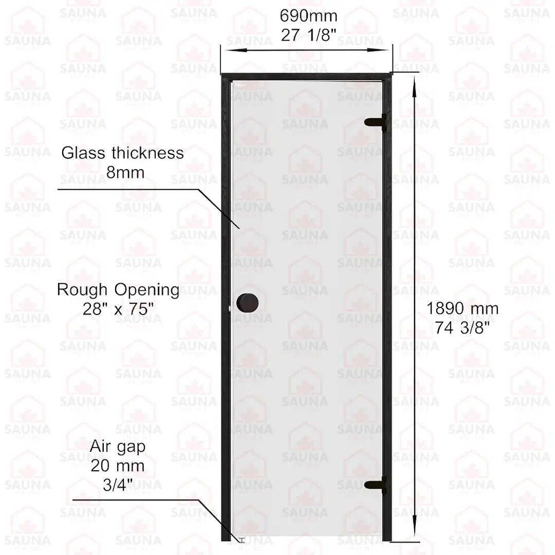 Aspen Black Frame Sauna Door – Grey Glass, 690 × 1890 mm (Scan) - SaunaForSale