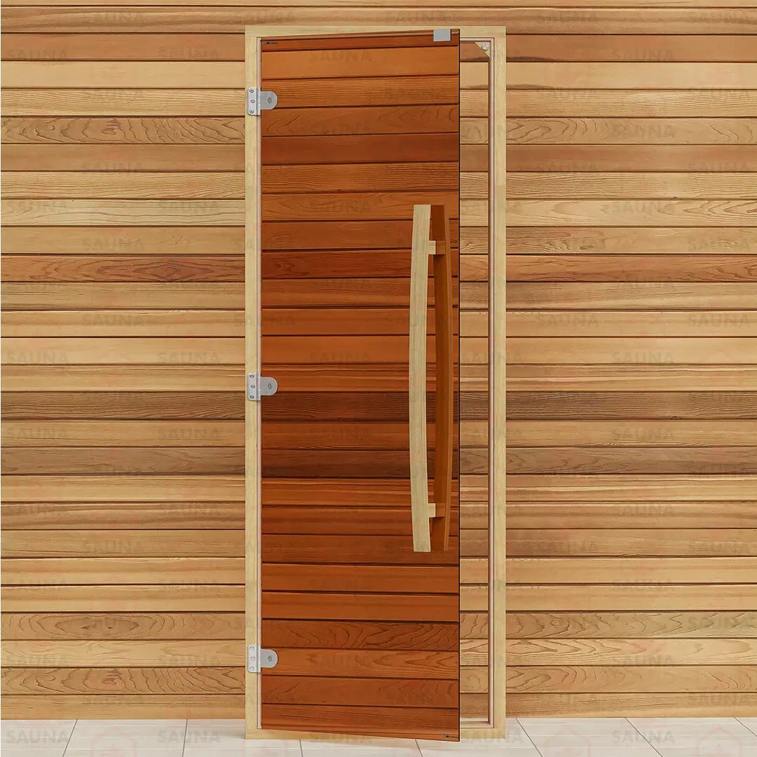 Clear Red Cedar Frame Sauna Door – Bronze Glass, 690 × 1890 mm (Curved Handle) - SaunaForSale