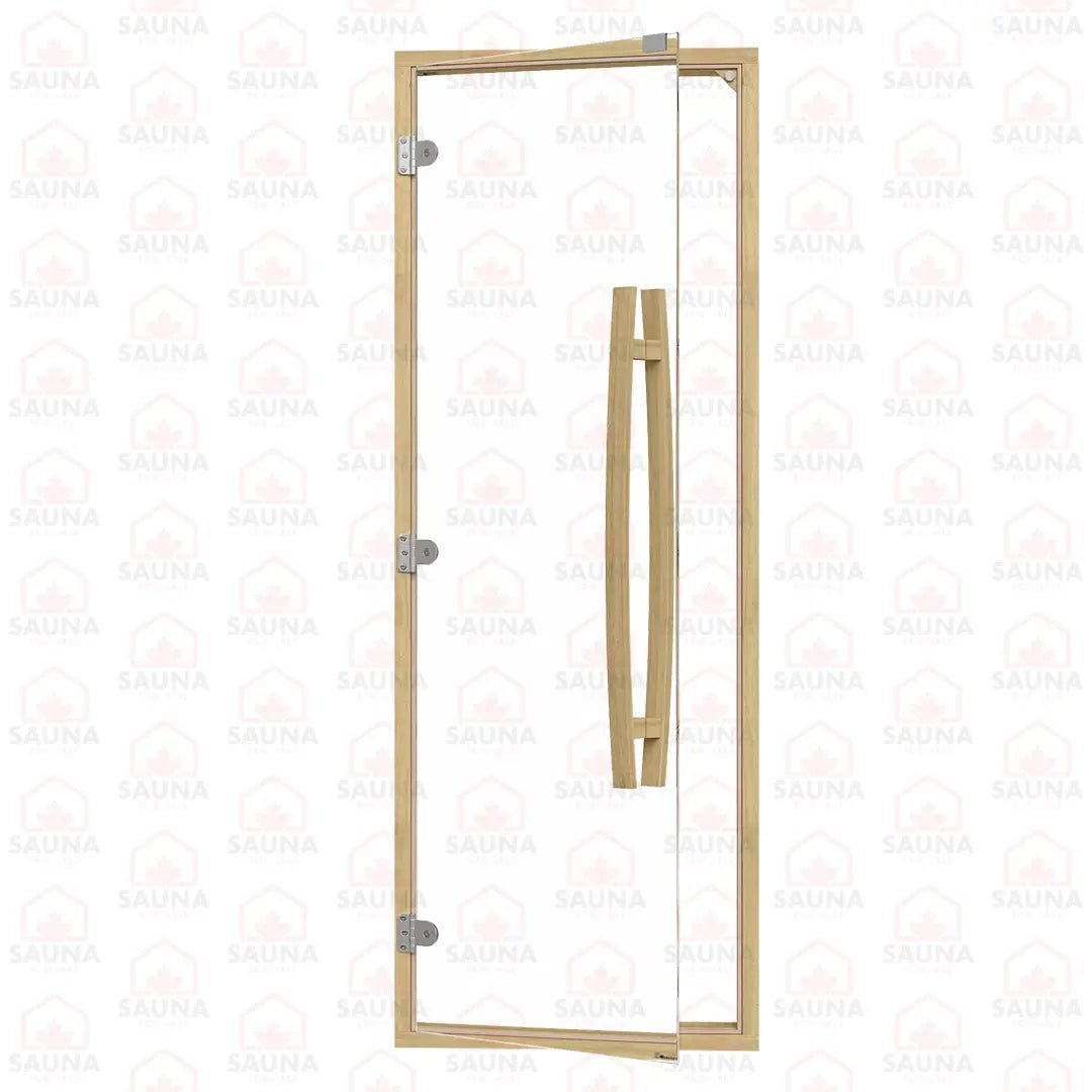 Clear Red Cedar Frame Sauna Door – Clear Glass, 690 × 1890 mm (Curved Handle) - SaunaForSale