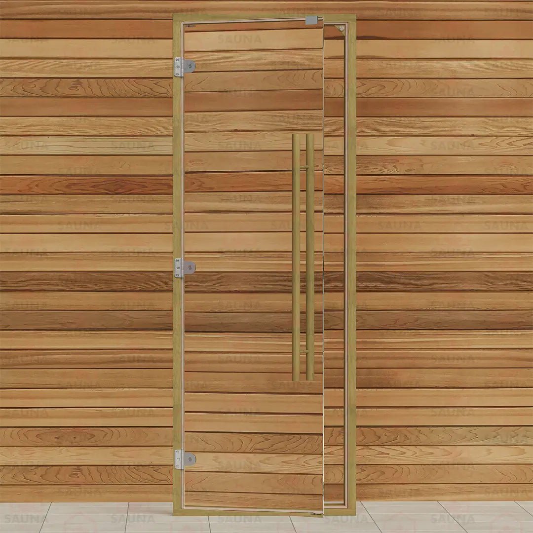 Clear Red Cedar Frame Sauna Door – Clear Glass, 690 × 1890 mm (Straight Handle) - SaunaForSale