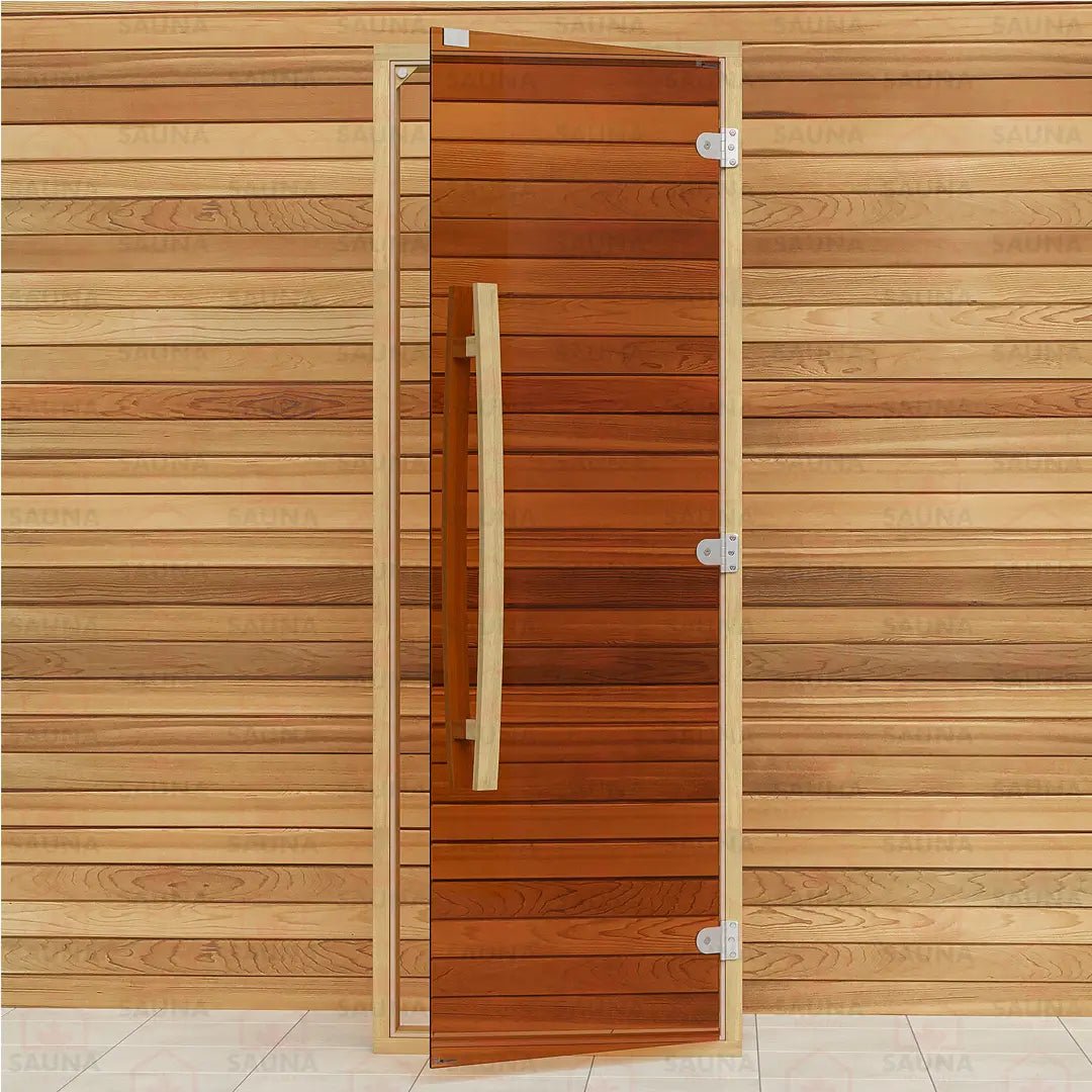 Clear Red Cedar Frame Sauna Door – Bronze Glass, 690 × 1890 mm (Curved Handle) - SaunaForSale
