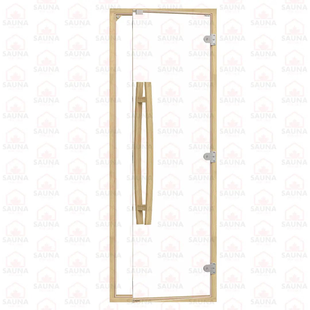 Clear Red Cedar Frame Sauna Door – Clear Glass, 690 × 1890 mm (Curved Handle) - SaunaForSale