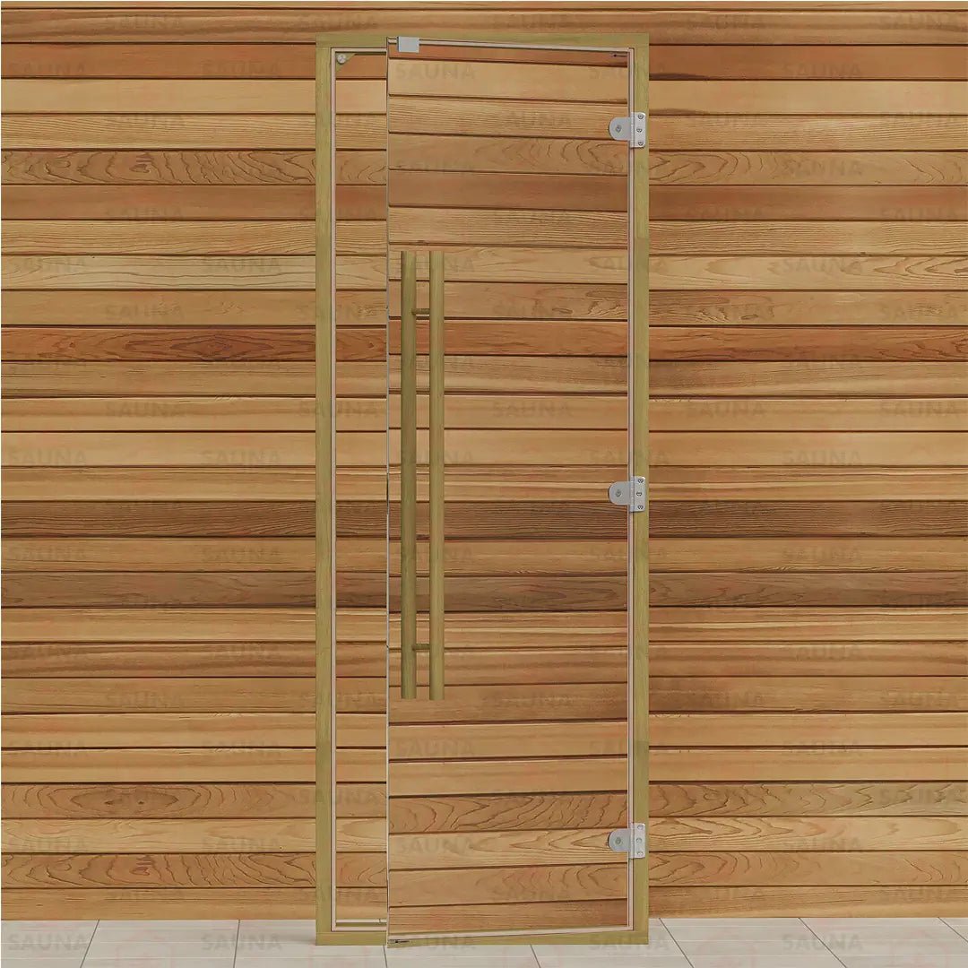 Clear Red Cedar Frame Sauna Door – Clear Glass, 690 × 1890 mm (Straight Handle) - SaunaForSale