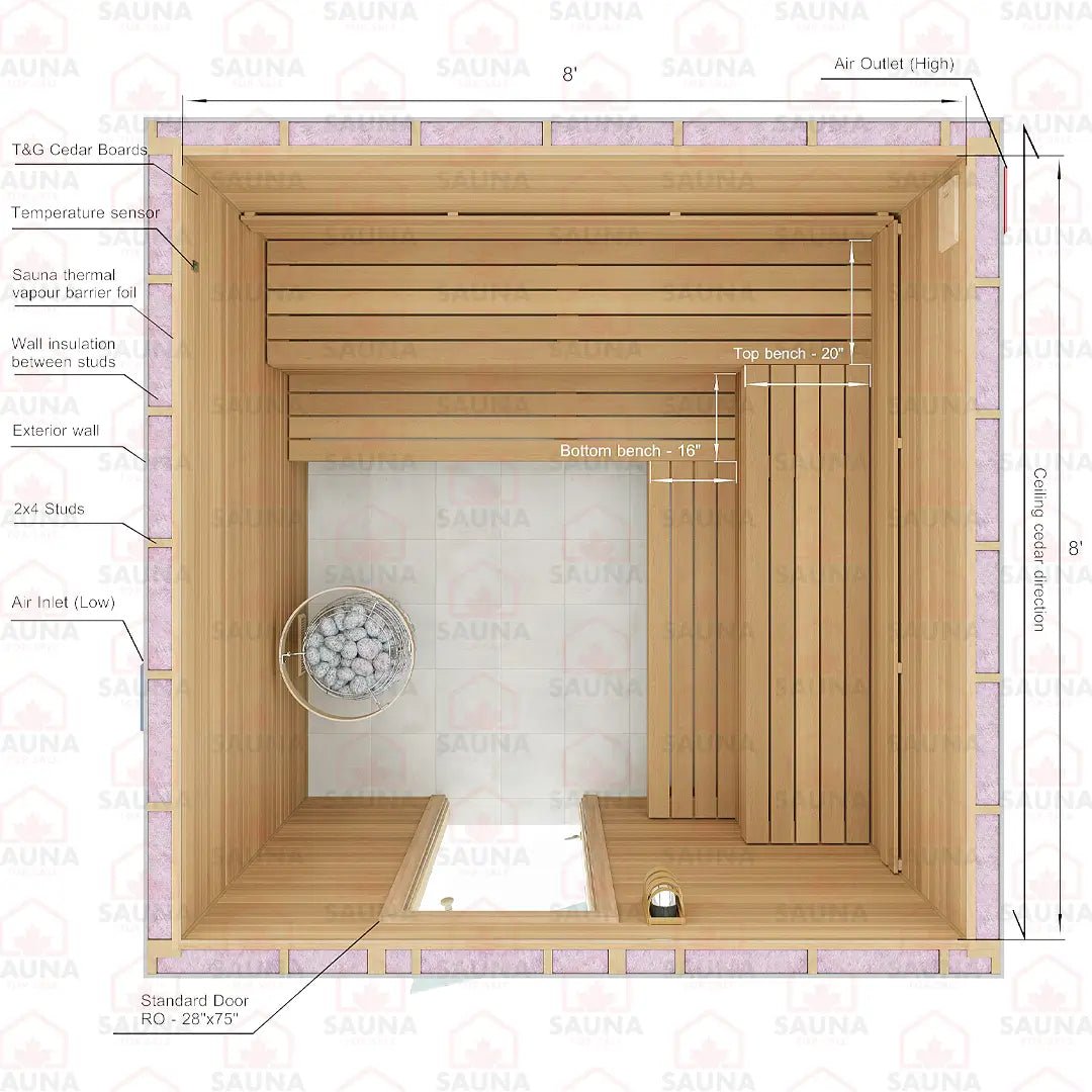 8x9x7 Western Red Cedar DIY Sauna Kit - SaunaForSale