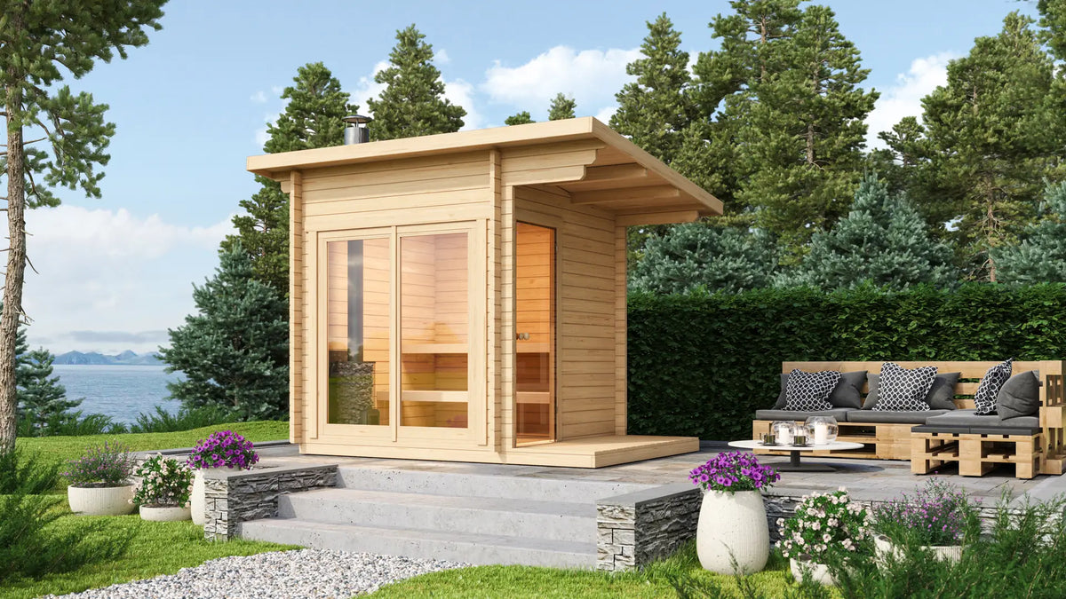 Halden XS Square Log Sauna Bundle – HUUM Drop 9 kW with Wi - Fi Controller - SaunaForSale