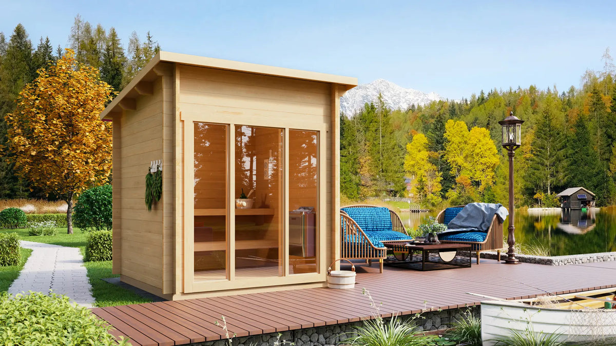 Halden XXS Square Log Sauna Bundle – HUUM Drop 9 kW with Wi - Fi Controller - SaunaForSale