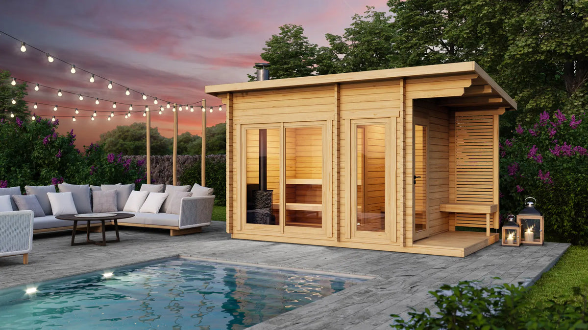 Halden M Square Log Sauna Bundle – HUUM Drop 9 kW with Wi - Fi Controller - SaunaForSale