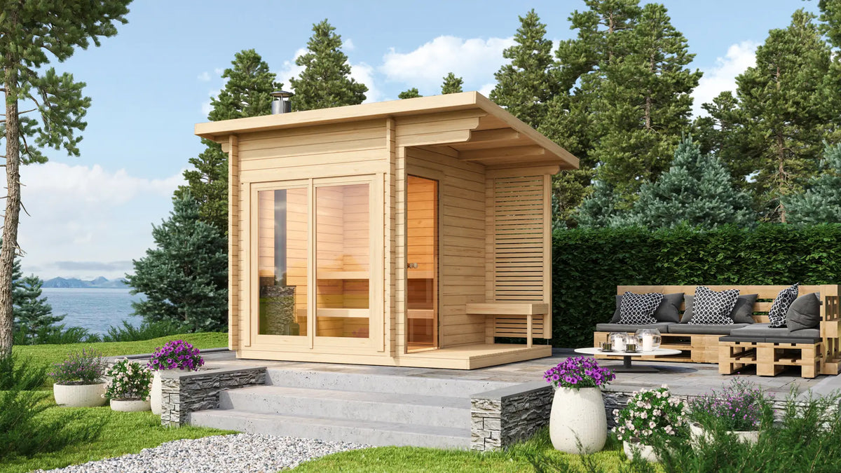 Halden S Square Log Sauna Bundle – HUUM Drop 9 kW with Wi - Fi Controller - SaunaForSale
