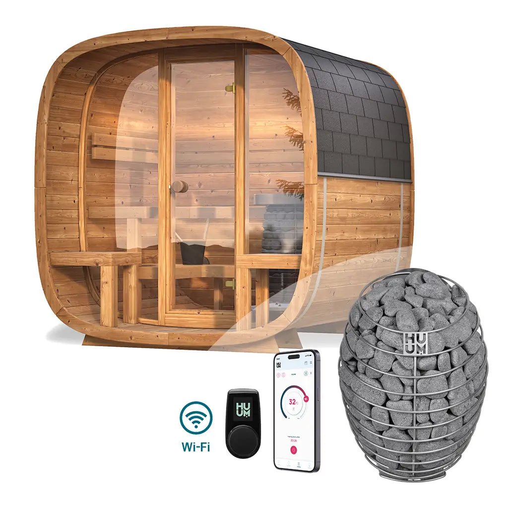 Dice COMFY 2.4M Outdoor Sauna Bundle – HUUM Drop 9 kW with Wi - Fi Controller - SaunaForSale