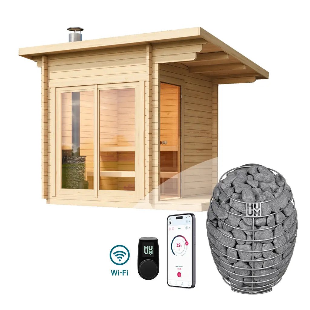 Halden XS Square Log Sauna Bundle – HUUM Drop 9 kW with Wi - Fi Controller - SaunaForSale