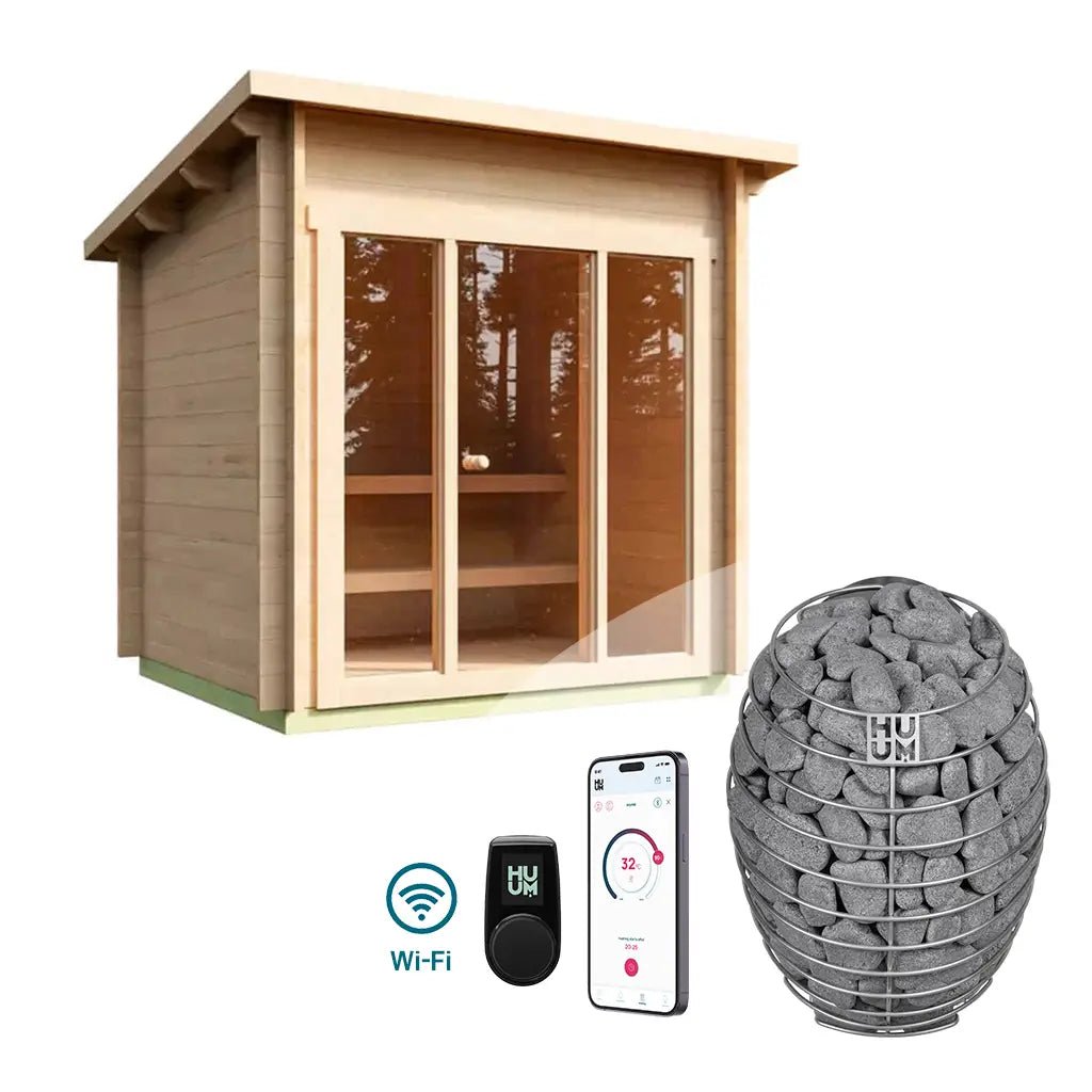 Halden XXS Square Log Sauna Bundle – HUUM Drop 9 kW with Wi - Fi Controller - SaunaForSale