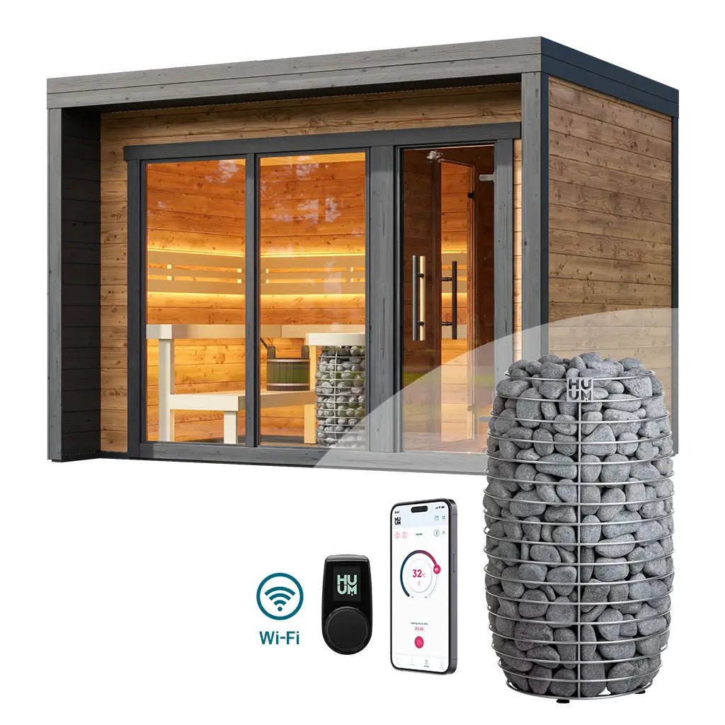 Patio M Outdoor Sauna Bundle – HUUM Hive Mini 9 kW with Wi - Fi Controller - SaunaForSale