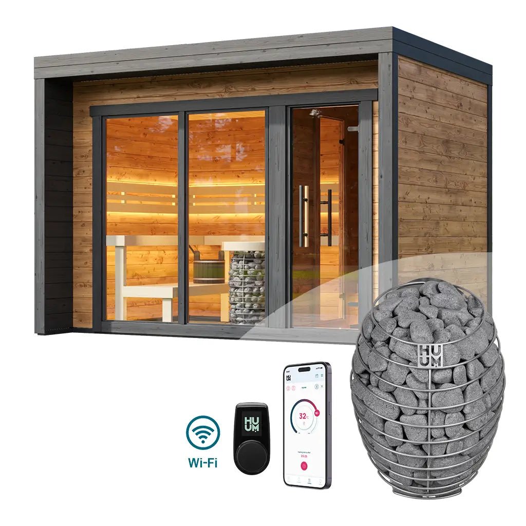 Patio M Outdoor Sauna Bundle – HUUM Drop 9 kW with Wi - Fi Controller - SaunaForSale
