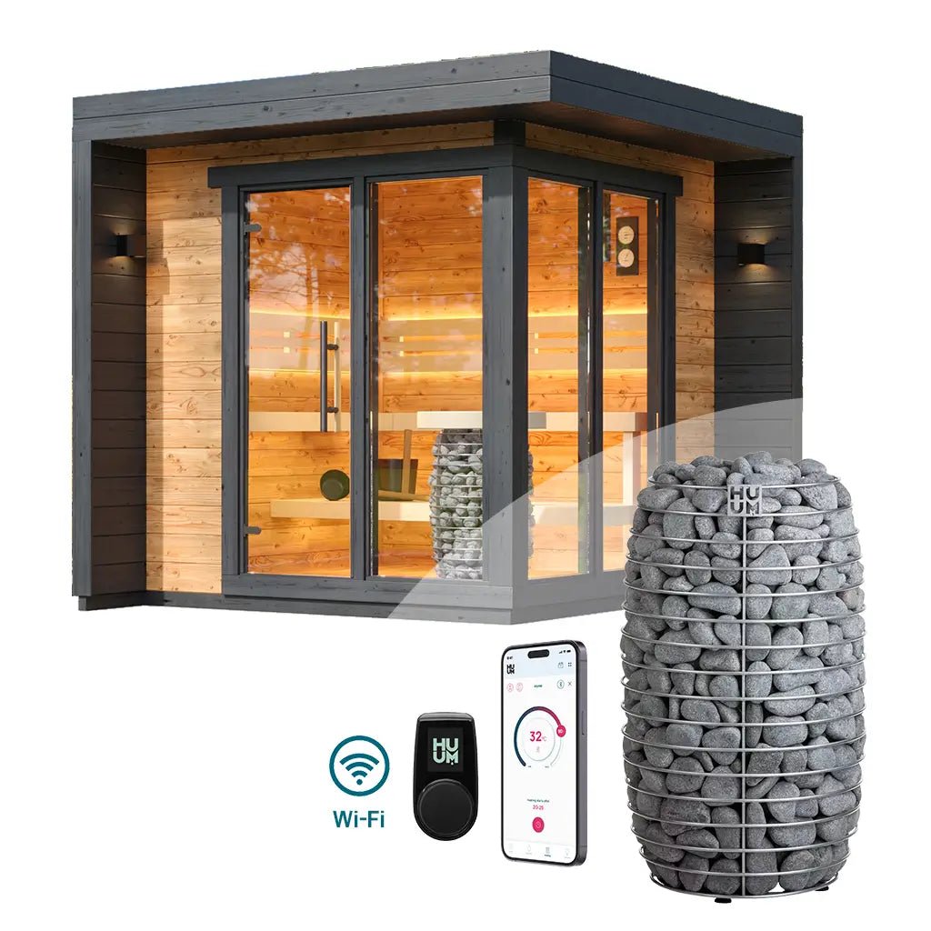 Patio S Outdoor Sauna Bundle – HUUM Hive Mini 10.5 kW with Wi - Fi Controller - SaunaForSale