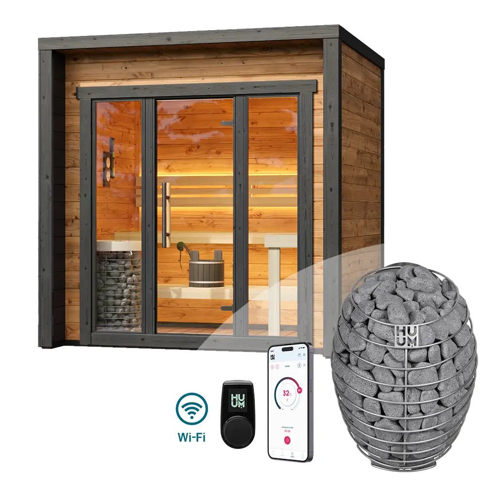 Patio XS Outdoor Sauna Bundle – HUUM Drop 9 kW with Wi - Fi Controller - SaunaForSale