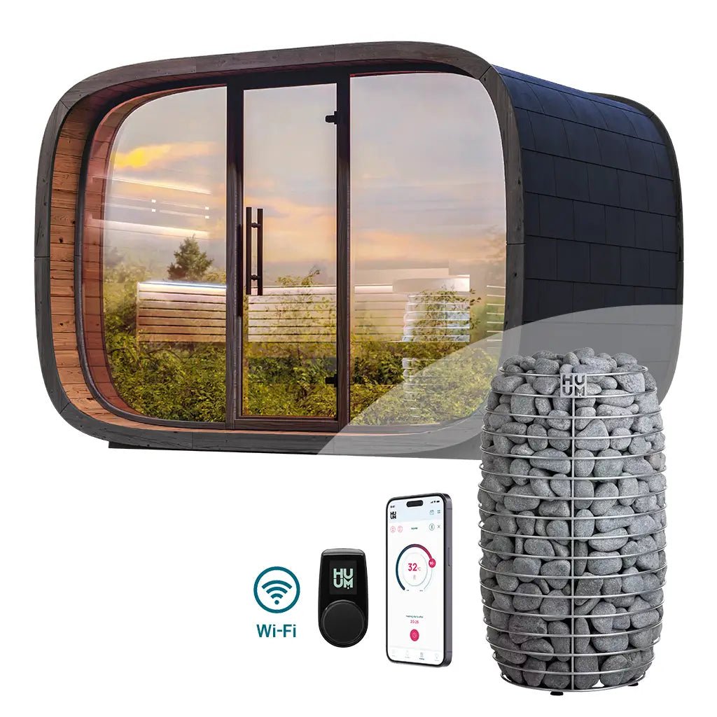 Round Cube RELAX Outdoor Sauna Bundle – HUUM Hive Mini 10.5 kW with Wi - Fi Controller - SaunaForSale