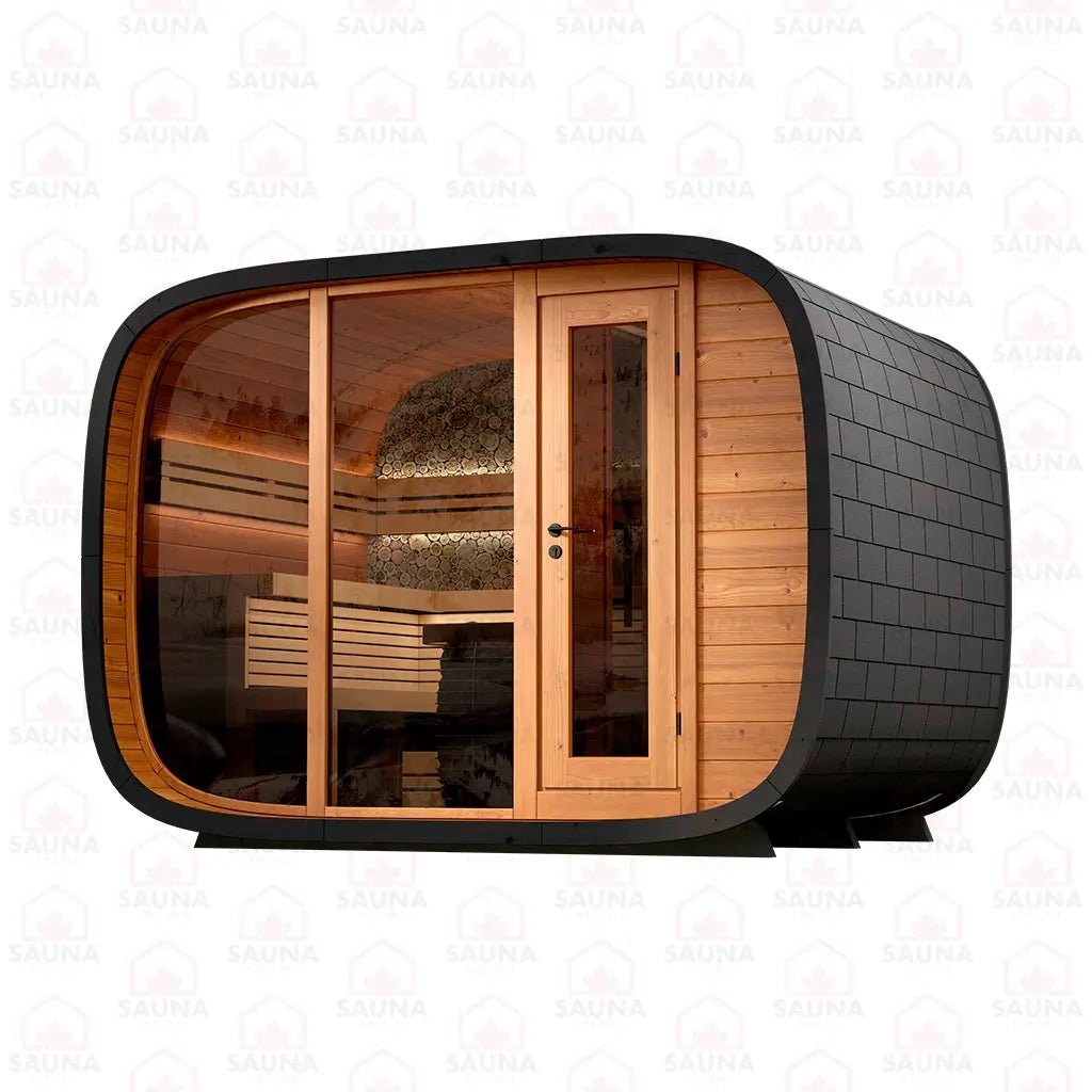 Round Cube DOUBLE Outdoor Sauna Bundle – HUUM Hive Mini 9 kW with Wi - Fi Controller - SaunaForSale