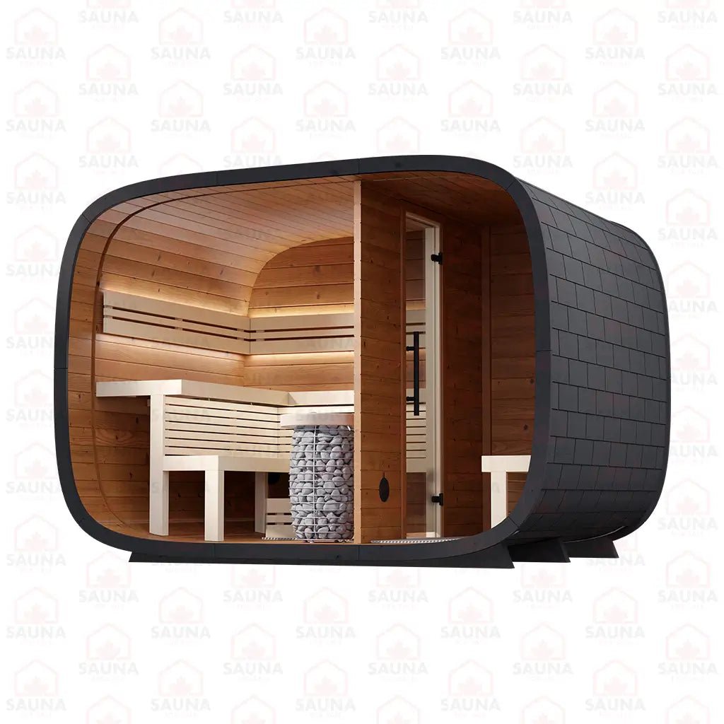 Round Cube DOUBLE Outdoor Sauna Bundle – HUUM Hive Mini 9 kW with Wi - Fi Controller - SaunaForSale