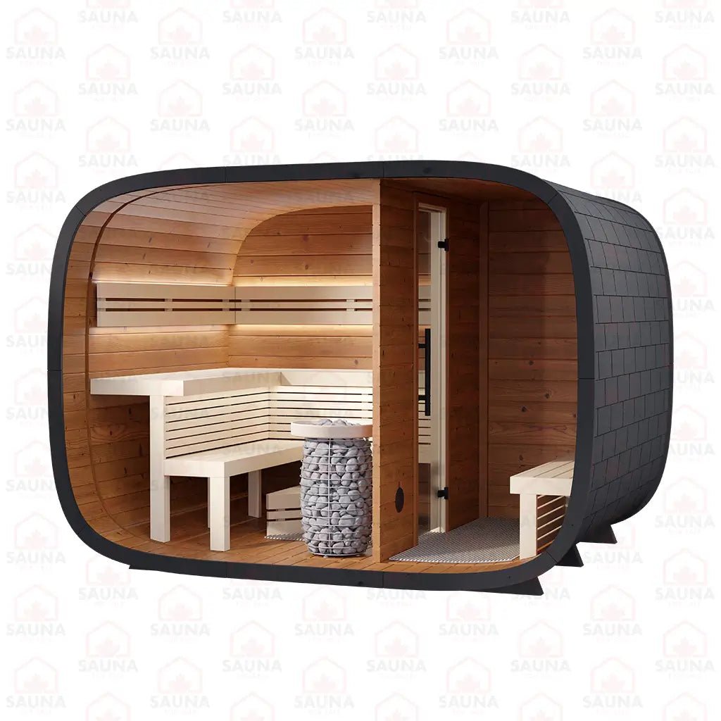 Round Cube DOUBLE Outdoor Sauna Bundle – HUUM Hive Mini 9 kW with Wi - Fi Controller - SaunaForSale