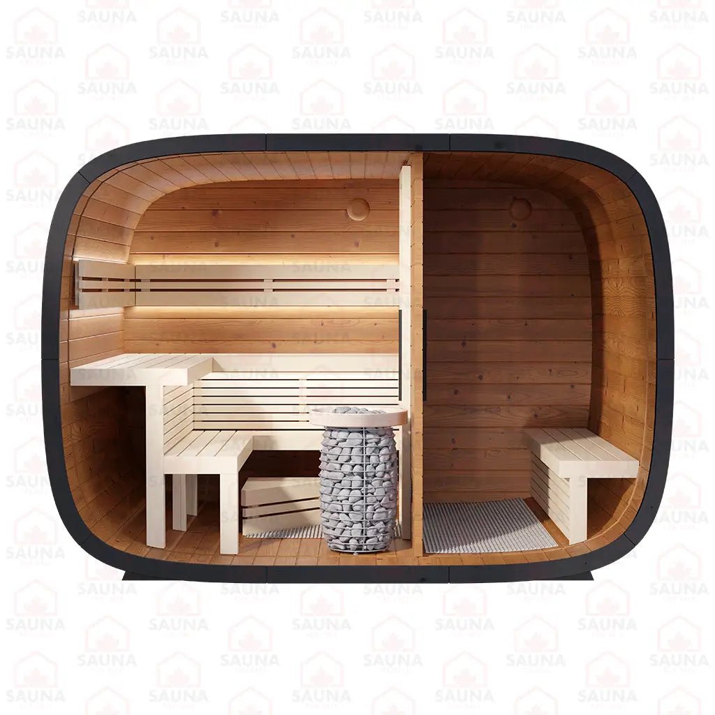 Round Cube DOUBLE Outdoor Sauna Bundle – HUUM Hive Mini 9 kW with Wi - Fi Controller - SaunaForSale